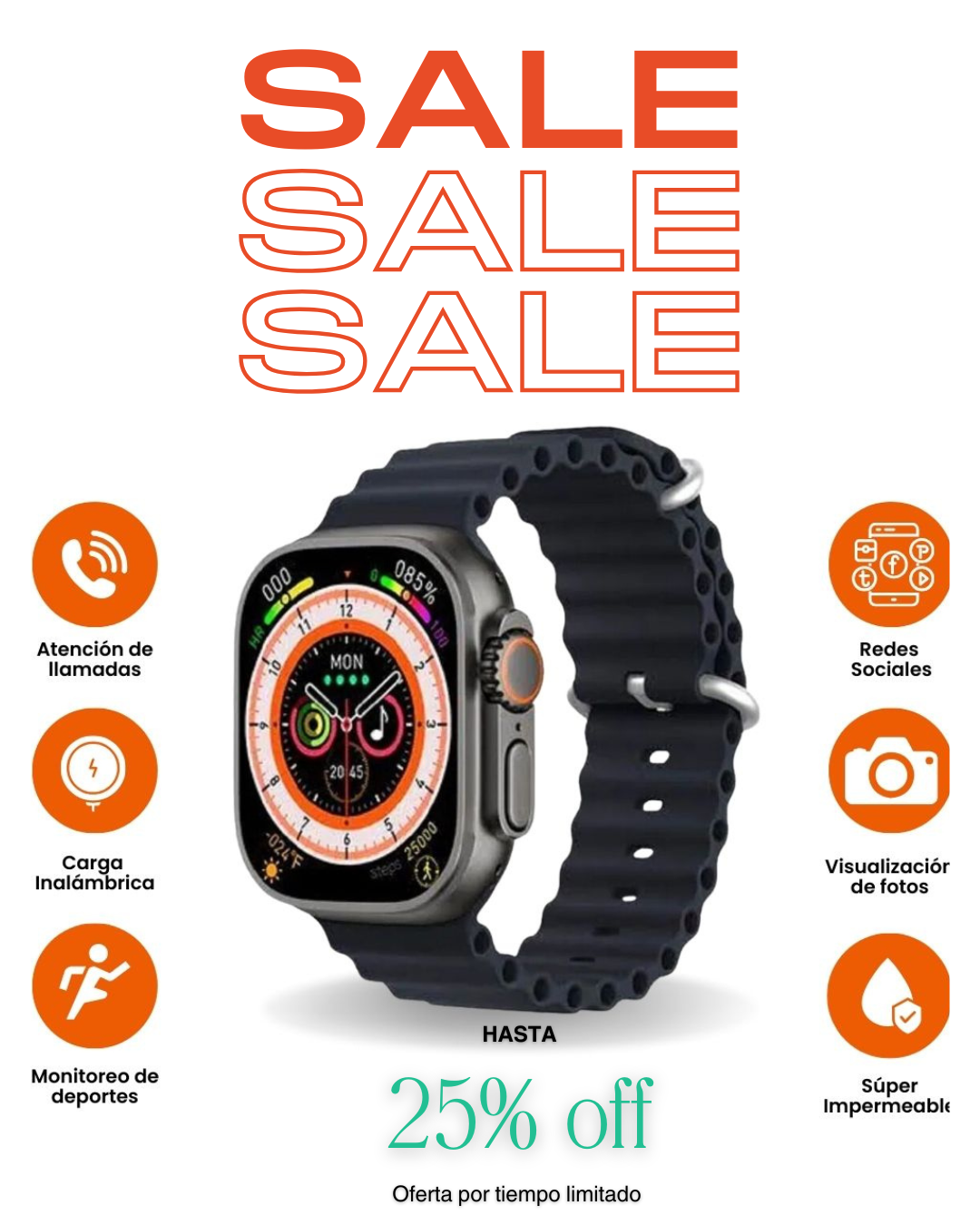 🎄 Reloj Smart Ultra + 7 Correas