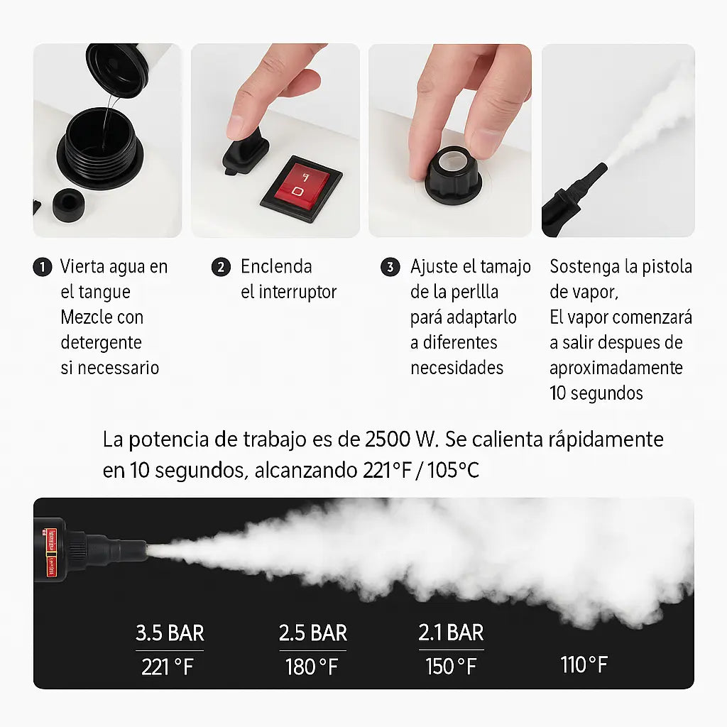 Limpiador a Vapor 2500W Portátil